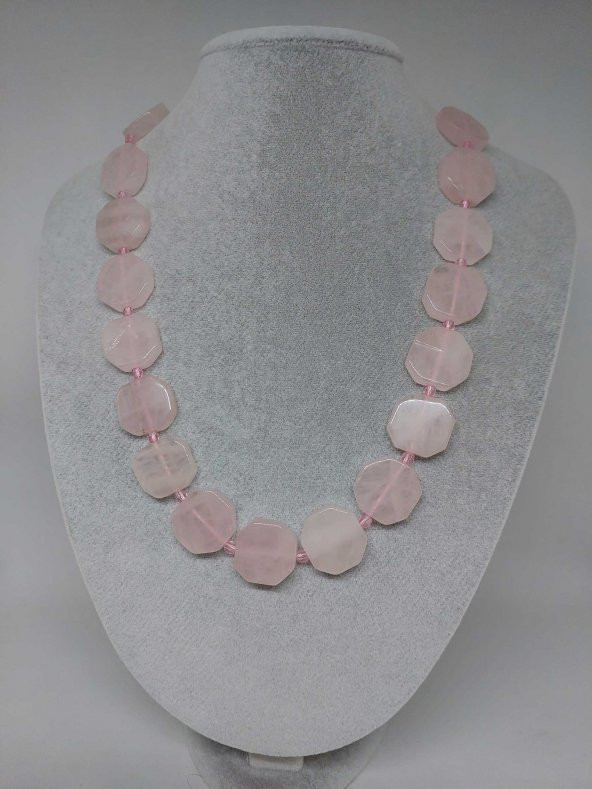 Pembe Kuvars Taşı Sekizgen Şekilli (Klipsli) (35685)