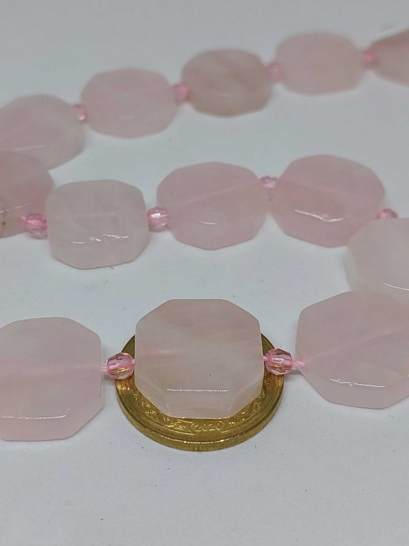 Pembe Kuvars Taşı Sekizgen Şekilli (Klipsli) (35685) - Resim 3