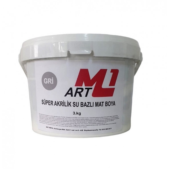 M1 ART Süper Akrilik Su Bazlı Mat  Boya GRİ  3.kg Ahşap  Tuval  Seramik  Duvar  Taş Hobi Dekor