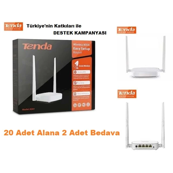 Tenda N301 4Port WiFi-N 300Mbps 2 Anten Ap&Router - 4