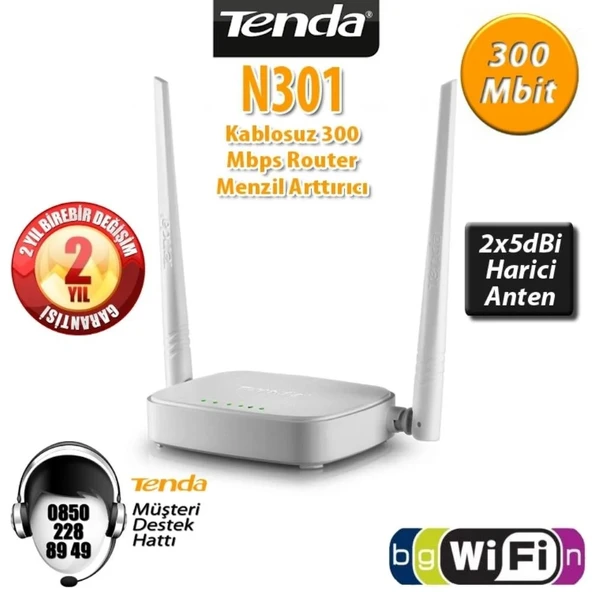 Tenda N301 4Port WiFi-N 300Mbps 2 Anten Ap&Router - 2