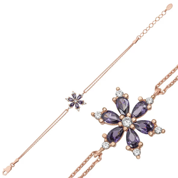 Gümüş Rose Mor Lotus Çiçeği Kadın Bileklik SL4776 ürün görseli