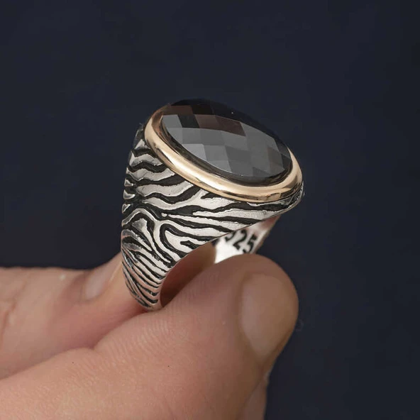 Gümüş Siyah Zirkon Taşlı Erkek Yüzük  SL4848 - Resim 10