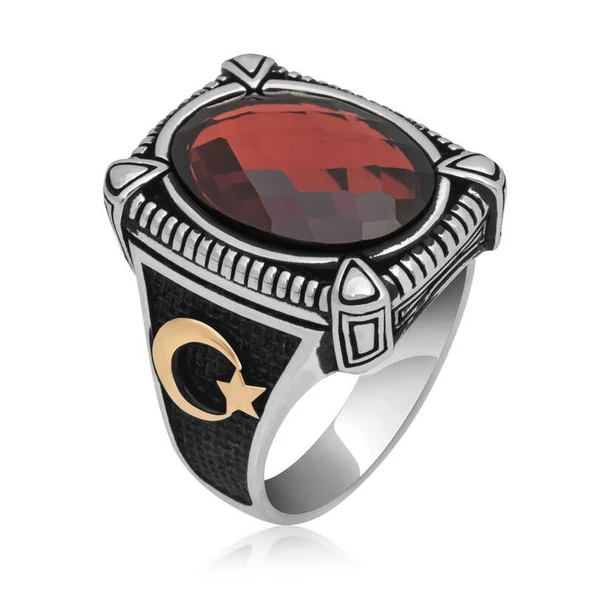 Gümüş Kırmızı Zirkon Taşlı Erkek Yüzük  SL4850 - Resim 7