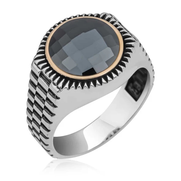 Gümüş Siyah Zirkon Taşlı Yuvarlak Erkek Yüzük SL4845 ürün görseli