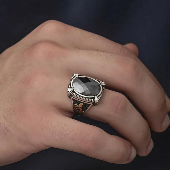 Gümüş Siyah Zirkon Taşlı Erkek Yüzük  SL4851 - Resim 2