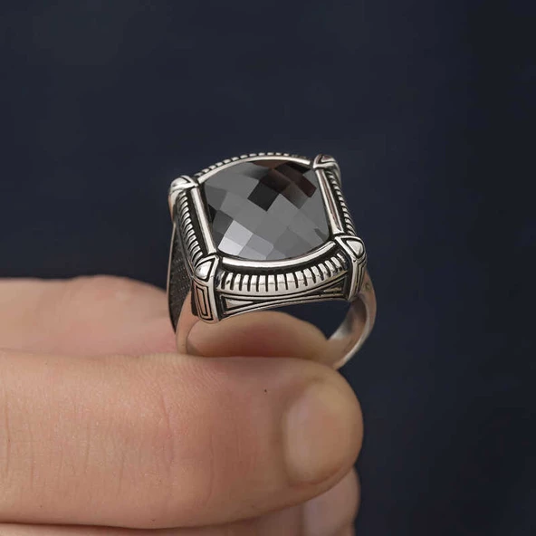 Gümüş Siyah Zirkon Taşlı Erkek Yüzük  SL4849 - Resim 5
