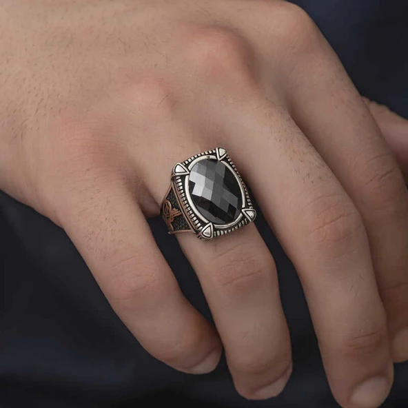 Gümüş Siyah Zirkon Taşlı Erkek Yüzük  SL4851 - Resim 3