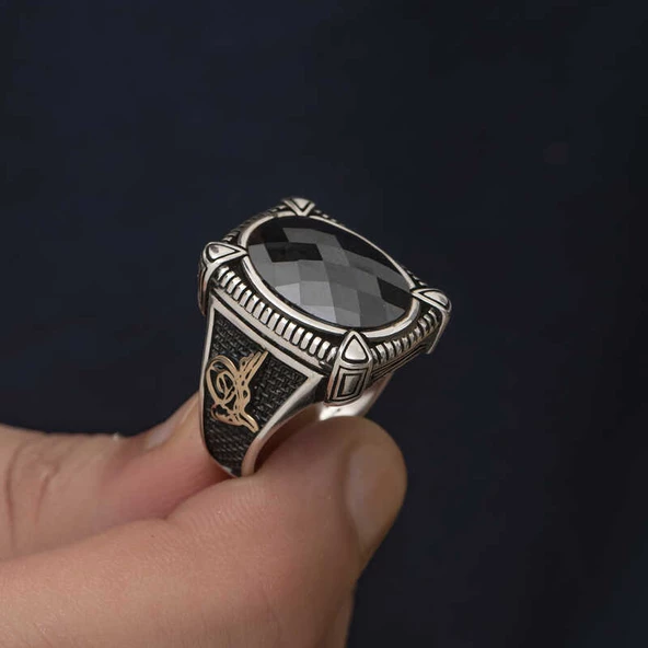 Gümüş Siyah Zirkon Taşlı Erkek Yüzük  SL4851 - Resim 6