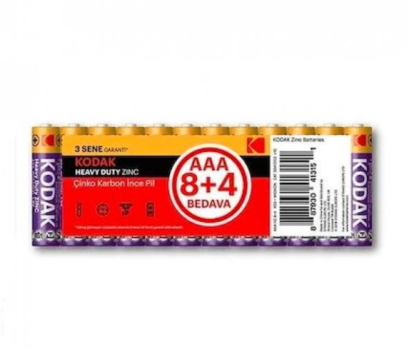 Kodak Heavy Duty Zinc AAA İnce Kalem Pil 12li