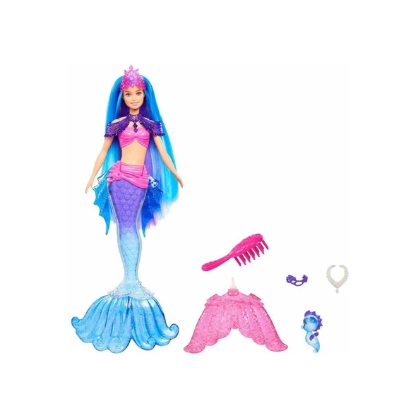 Barbie Malibu Deniz Kızı Bebeği HHG52 Hayvan Figürleri, Değiştirilebilir Yüzgeçler, Saç Fırçası ve Aksesuarlarıyla, 3 Yaş ve Üzeri