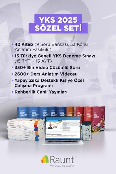 Raunt YKS 2025 Sözel/Eşit Ağırlık (42 Kitap/Soru Bankası/Dijital) Üniversiteye Hazırlık Seti
