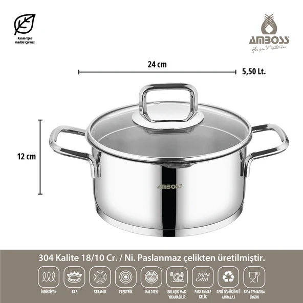 Diamond Strainer Paslanmaz Çelik Cam Kapaklı 8 Parça Tencere Seti - 6