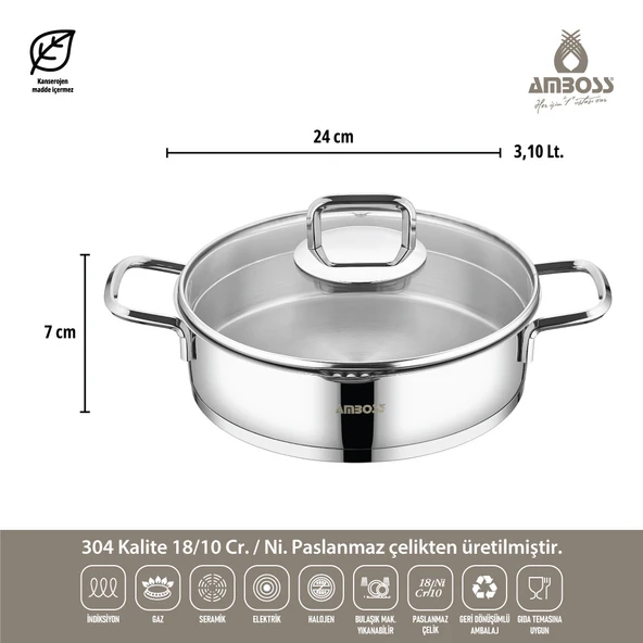 Diamond Strainer Paslanmaz Çelik Cam Kapaklı 8 Parça Tencere Seti - 7