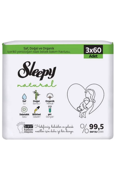 Sleepy Natural Yenidoğan 60 Yaprak 3'lü Paket Islak Mendil