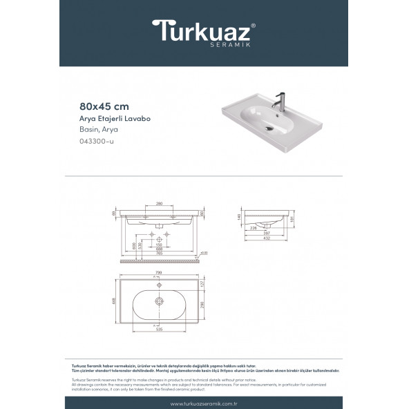 Cerastyle Turkuaz Arya Etajerli Lavabo 80x45 cm - 5
