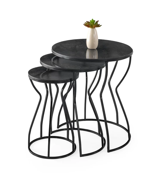 Lale 3'lü Yuvarlak Köşe Zigon Sehpa Mdf - 3