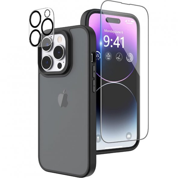 Gpack Apple iPhone 14 Pro Kılıf İmpact Alpin Mat Buzlu Kapak   Nano Ekran Koruyucu  Kamera Koruyucu