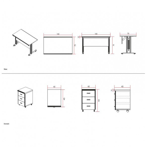 Turkea Jupiter Çalışma Masası Komidinli Bilgisayar Masası 140x75 CM - 3