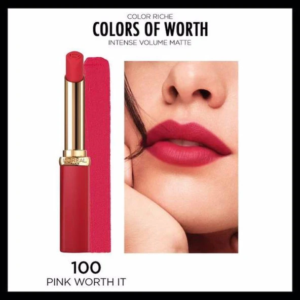 L'Oréal Paris Color Riche Colors of Worth Intense Volume Matte Ruj - 100 Pink Worth It - 5