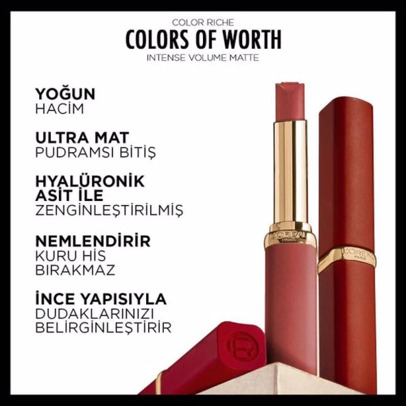 L'Oréal Paris Colors of Worth Color Riche Intense Volume Matte Ruj - 500 Beige Freedom - Resim 8