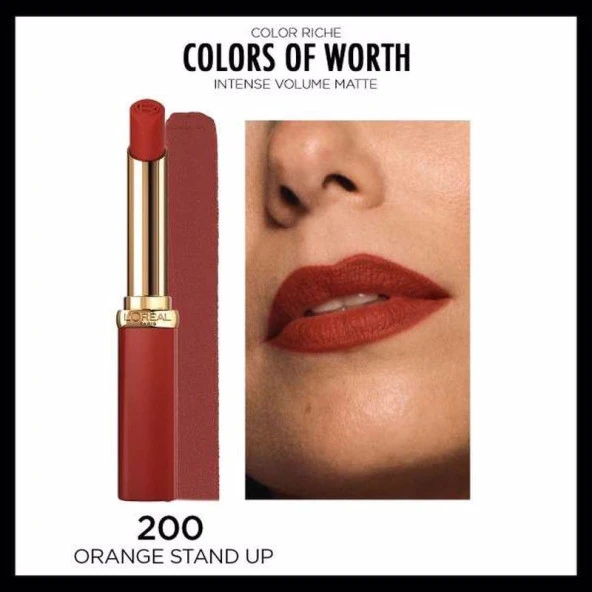 L'Oréal Paris Color Riche Colors of Worth Intense Volume Matte Ruj - 200 Orange Stand Up - 5
