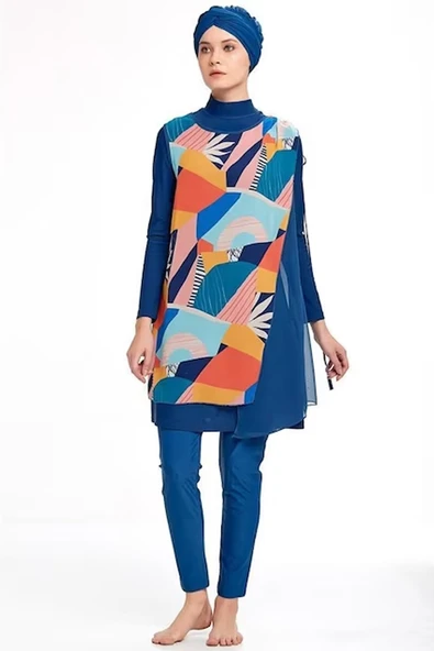 Adasea Kadın Uzun Kollu Tam Kapalı Pareolu Tasarım Tesettür Mayo 4360 Açık Lacivert - 3