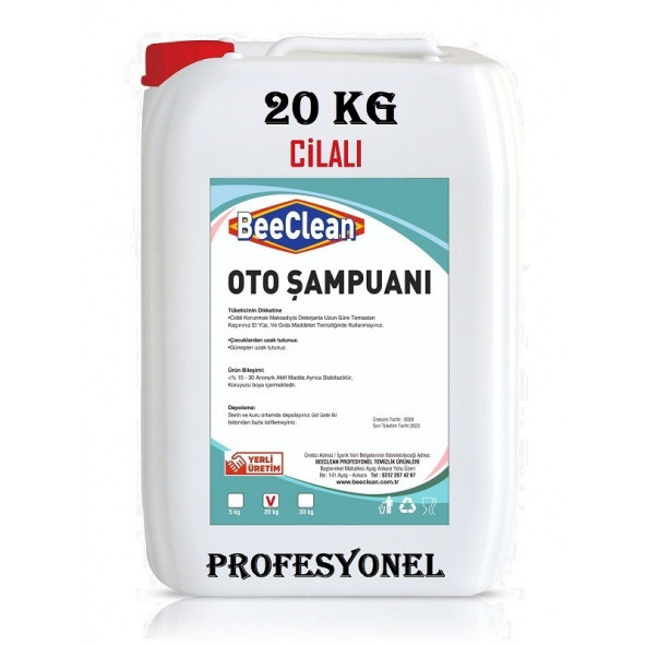 BeeClean 20 Kg Oto Yıkama Şampuanı Profesyonel Cilalı Araç & Araba & Otomobil Temizleme Ürünü PCOŞ 30 - 20 - 10