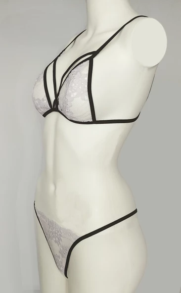 ASM1149 Kadın Lacivert  Lastik Lila Karşılik Bulur Südyen Takım - Resim 3