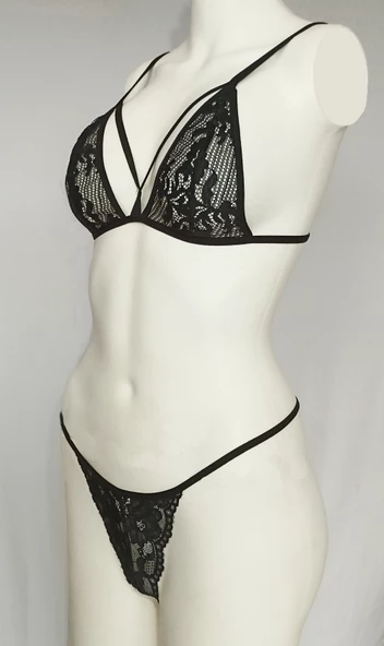 ASM1150 Kadın Siyah Lacivert Lastikli Karşılik Bulur Südyen Takım - 4