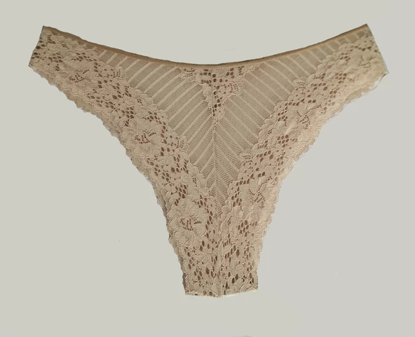 ASM1146 Kadın Sütlü Kahve Dantel Tanga - 4