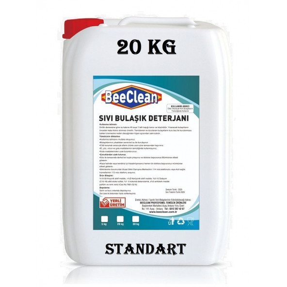 BeeClean 20 Kg Sıvı Bulaşık Deterjanı ESBD 30 20 10 STANDART Elde Yıkama Deterjan