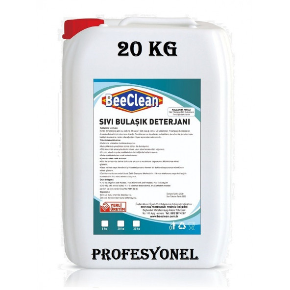 BeeClean 20 Kg Sıvı Bulaşık Deterjanı ESBD 30 20 10 PROFESYONEL Elde Yıkama Deterjan