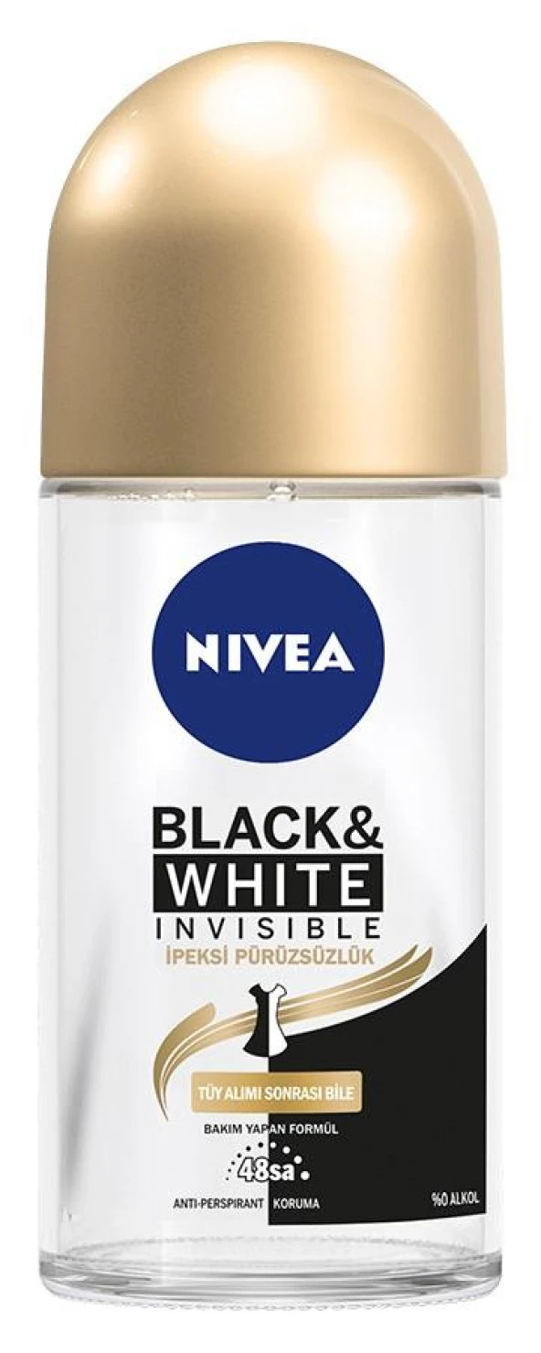 Nivea Black&White Invisible İpeksi Pürüzsüzlük Bayan Roll-On 50 ml ürün görseli