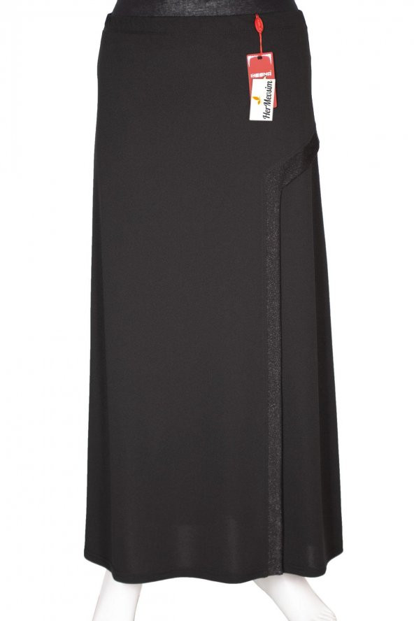 Hesna Kadın Talia Büyük Beden Sim Pervazlı Astarlı Siyah Çan Etek