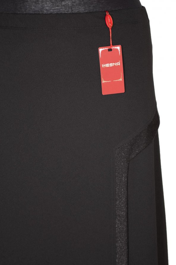 Hesna Kadın Talia Büyük Beden Sim Pervazlı Astarlı Siyah Çan Etek - 2