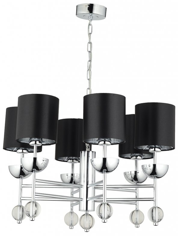 Lampaluce Cappello Şapkalı Klasik Avize 6lı Krom - Siyah