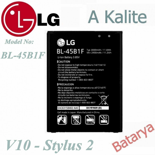 Lg V10 Batarya Lg  Stylus 2 Bl-45B1F Uyumlu Yedek Batarya Servis Ürünü