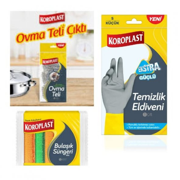 Koroplast temizlik eldiveni ekstra güçlü s boy 5 li oluklu sünger yeni ovma teli