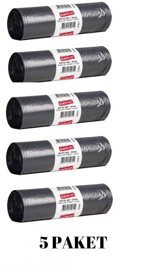 Koroplast Battal boy siyah horeca çöp torbası 10 adet 72x95 cm 5 paket
