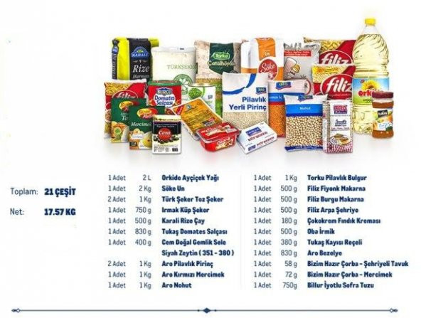 Ramazan paketi kumanya yardım erzak gıda kolisi 21 parça ürün