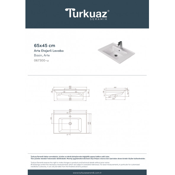 Cerastyle Turkuaz Arte Etajerli Lavabo 65 Cm - 5