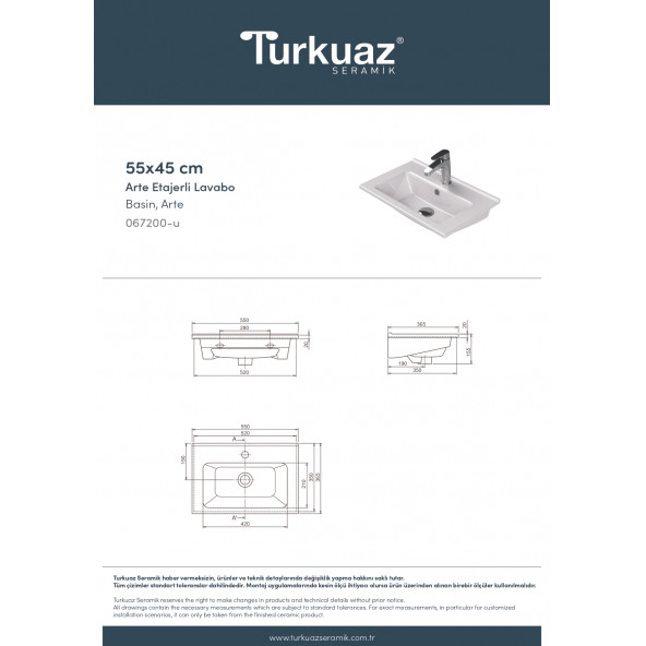 Turkuaz Cerastyle Arte 36 x 55 Cm Etajerli Lavabo - 5