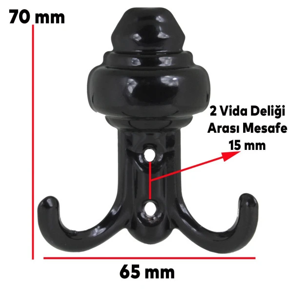 As Orta Sarıklı Vestiyer Duvar Askısı Dolap Elbise Askılığı Siyah Metal Askı - 2