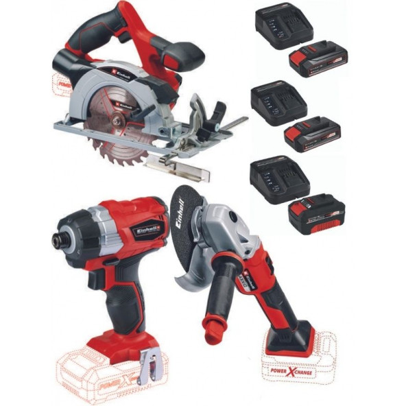 Einhell Te-ci 18 li bl Vidalama TE-CS 18/165/1 Daire Testere Axxio 18/150 Avuç Taşlama 2x2.5ah-4.0ah Akülü Set