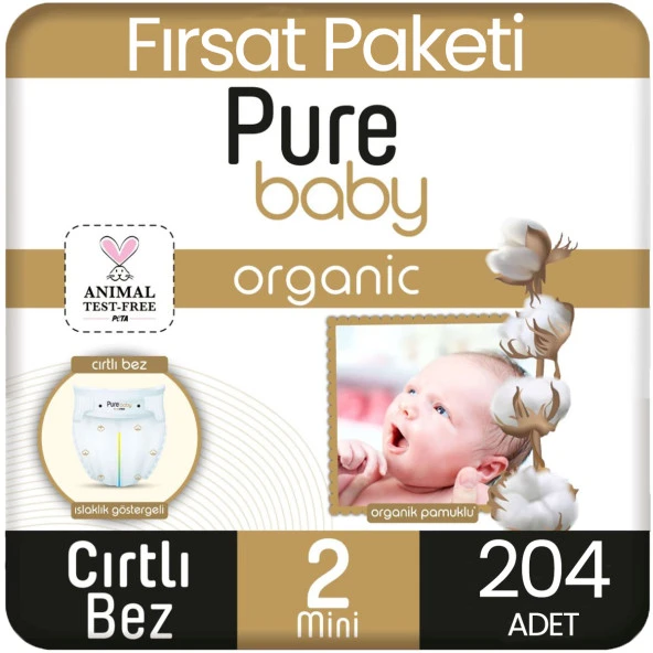 Pure Baby Organik Pamuklu Bebek Bezi 2 Beden 68*3 204 Adet ürün görseli