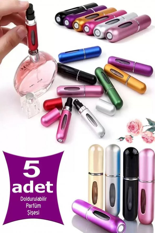 5 Adet Taşınabilir Mini Doldurmalı Parfüm Şisesi Cep Parfümü Seyahat Tipi Çanta İçi 5ml