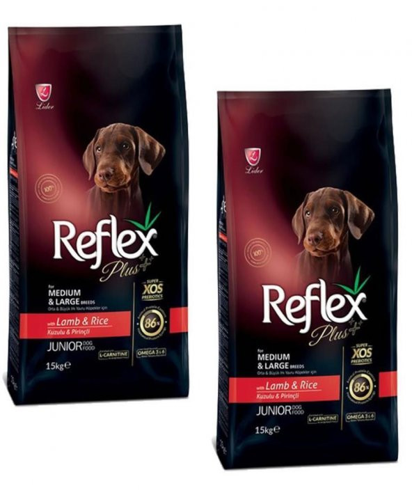 Reflexplus Orta  ve Büyük Irk Yavru Kuzulu  ve Pirinçli Köpek Maması 15 Kg 2 Adet