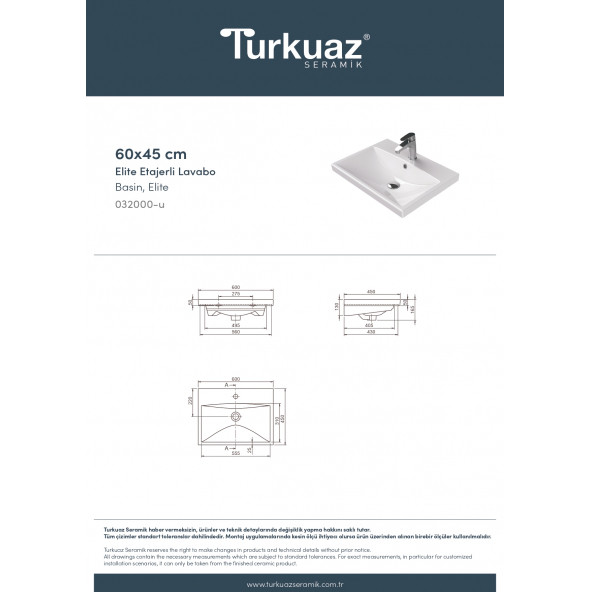 Turkuaz Cerastyle Elite Etajerli Lavabo 60 cm 032000U - 5