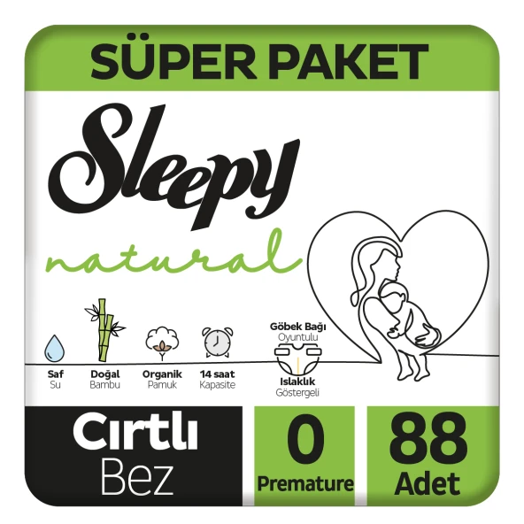 Sleepy Natural Süper Paket Bebek Bezi 0 Numara Premature 88 Adet